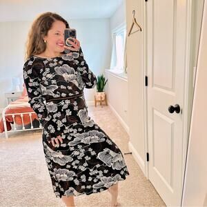 NWT WARM NY Black Floral Long Sleeve Maxi Dress 0